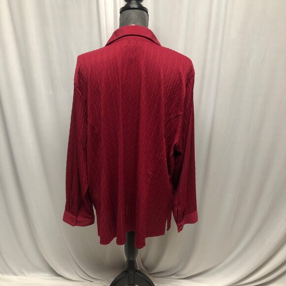 Maggie Barnes Blouse Womens Size 2X 22-24 Maroon Red Textured Button Up Shirt - Picture 4 of 7